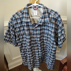 North Face Men's Blue Plaid Shirt- Size Large